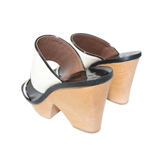Y2K Vintage MARNI Two-Tone Wooden Platform Sandals Black & White Heels 39 - Picture 10 of 11